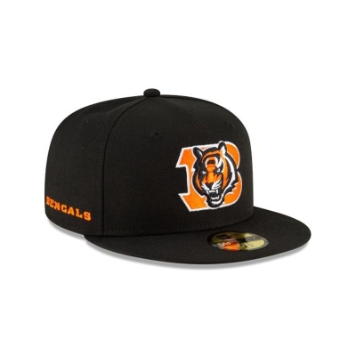 Black Cincinnati Bengals Hat - New Era NFL Logo Mix 59FIFTY Fitted Caps USA5402638